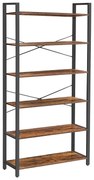 Polica na knihy, knižnica 6-úrovňová, rustikálna hnedá