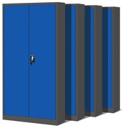Sada 4x kovová spisová skriňa JAN H, 900 x 1950 x 400 mm, antracitovo-modrá