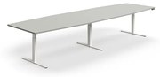 Výškovo nastaviteľný rokovací stôl QBUS, ovál, 4000x1200 mm, biely rám, svetlošedá