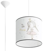 Detské závesné svietidlo Princess, 1x plastové tienidlo so vzorom, (fi 30cm)