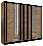 Šatníková skriňa so zrkadlom SANTINO 250x215 cm dub craft/čierna