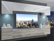 Obývacia stena 300 cm Belini biely lesk / šedý antracit Glamour Wood Imperium4 IMP 4/5/W/WGW1/0/0