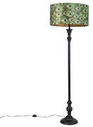 Stojaca lampa čierna s tienidlom z zamatu Peacock Gold 50 cm - Classico