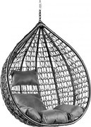 Čierne závesné kreslo KOKON bez stojanu, sivý vankúš