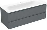 Mexen Rivel, kúpeľňová skrinka 120 cm s umývadlom Vela, 2 zásuvky, drážkovaná, grafitová matná/biela matná, 91A20-12047-2-BFF66-W23M
