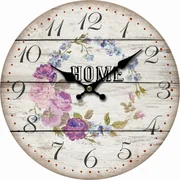 Drevené nástenné hodiny Home and flowers, pr. 34 cm