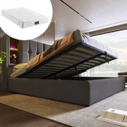 Čalúnená posteľ 160×200 Dvojlôžková posteľ Usb-c hydraulická šedá matrac