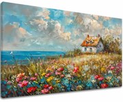 Obraz krajiny na plátne Vidiecky dom v kvetoch | Akrylové detaily