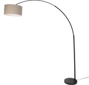 Moderná oblúková lampa čierna s mramorovým podstavcom a béžovým buklé tienidlom 50 cm - XXL