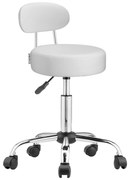 Taburetka na kolieskach s operadlom ROLAND, Ø35cm, biela Casaria