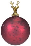 Červená antik sklenená vianočná guľa s jeleňom Deer - Ø12* 19 cm