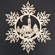 AMADEA Drevená ozdoba vločka s kostolom 9 cm