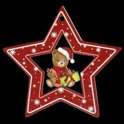 AMADEA Drevená ozdoba farebná hviezda s medvedíkom 6 cm