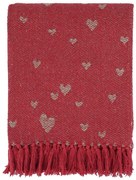 Červený bavlnený pléd so srdiečkami a strapcami Aix - 130*150 cm