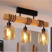 BRILAGI - Prisadený luster WOOD GLASS 3xE27/60W/230V borovica/čierna/dymovo-hnedá