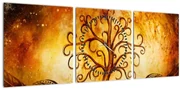 Prírodný abstraktný obraz stromu (s hodinami) (90x30 cm)