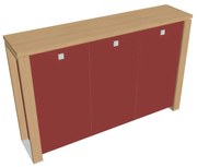 Stredná skriňa Verno+ S 200 x 46 x 130 cm, sklenené dvere, dub svetlý / červená