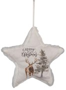 Dekoratívne závesná látková vianočná hviezda s jeleňom - ​​17 * 3 * 18 cm