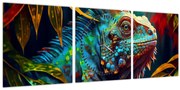 Obraz - Farebný leguán (s hodinami) (90x30 cm)