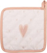 Béžová bavlnená chňapka - podložka so srdiečkami a domčekmi Hearts & Houses - 20*20 cm