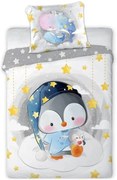 Posteľné obliečky do detskej postieľky s Tučniakom a Veľrybami - 100% bavlna - zipsové zapínanie - 100 × 135 cm + 40 × 60 cm