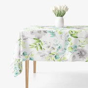 Goldea hranatý obrus 100% bavlnené plátno deluxe - eukalyptus s kvety 120 x 160 cm