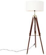 Vintage stojaca lampa mosadz s tienidlom bielym 50 cm trojnožka - Cortin