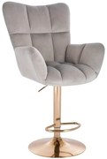 LuxuryForm DESIGN Barové kreslo AURORA VELUR na zlatom tanieri - svetlo šedé