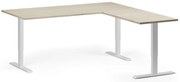 Výškovo nastaviteľný stôl, 180x180 cm, 3 motory, L/P, biela podnož, dub prírodný