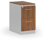 Kovová zásuvková kartotéka PRIMO s drevenými čelami A4, 2 zásuvky, sivá/orech