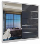 Šatníková skriňa 200 cm Belini biely mat / šedý lesk s posuvnými dverami a zrkadlom  MG SZP1/2/W/1L5S/HI