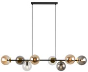 Závesne svietidlo Paris, 8x sklenené tienidlo (mix 3 farieb), B/G