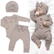 Rebrovaná rastúca súprava 3D, Baby Girl - taupe 56/62 (0-3m)
