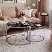 OKRÚHLY KONFERENČNÝ STOLÍK LEONARDO 2 v 1 ČIERNE SKLO + CHRÓM