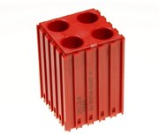 Plastový box na ukladanie klieštin s veľkým priemerom 16 mm, modul 5x5, 4 dutiny, červená