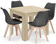 Jedálenská zostava stôl Dub sonoma 80 X 80 cm čierne nohy + 4 stoličky MARK čierne