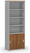 Kombinovaná kancelárska skriňa PRIMO GRAY, zasúvacie dvere na 2 poschodia, 800 x 420 x 2128 mm, sivá/orech