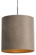 Závesné svietidlo s taupe zamatovým tienidlom so zlatom 40 cm - Combi