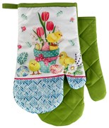 Súprava 2 kuchynských chňapiek s magnetom EASTER CHICKS, bielo-zelená