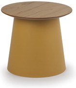 Plastový kávový stolík SETA s drevenou doskou, priemer 49 cm, dub/okrová