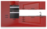 Kuchynská linka Belini Premium Full Version 300 cm červený lesk s pracovnou doskou GRACE