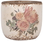 Béžový keramický kvetináč s kvetmi Protea Eucalypt XS - Ø 8*7 cm