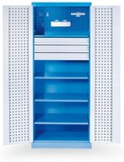Dielenská kovová skriňa na náradie GD, 4 police, 3 zásuvky, zváraná, nosnosť 60 kg, 780 x 580 x 1920 mm