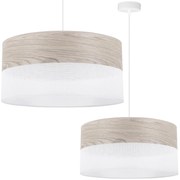 Závesné svietidlo Wood, 1x svetlobéžová dubová dýha/biele PVC tienidlo, (fi 44cm)