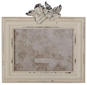 Biely drevený fotorámček a anjelikom - 24*5*24 cm / 18*13 cm