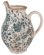 Retro béžový keramický dekoračný džbán s kvetmi S - 16*12*19 cm