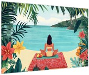 Obraz - Jogínka na pláži (90x60 cm)