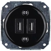 Bohemia-Design - porcelánová retro USB napájacia zásuvka bez rámčeka 2x USB-A čierna