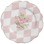 Bielo-ružový dezertný tanier s ružičkami Sweet Roses - Ø 20*2 cm