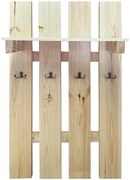 Vešiak s policou 4 kovové rúčky borovica